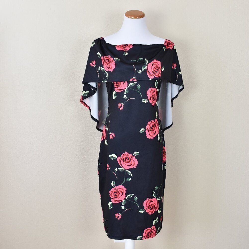 Grace Karin Off Shoulder Floral Cape Sheath Dress NEW - M